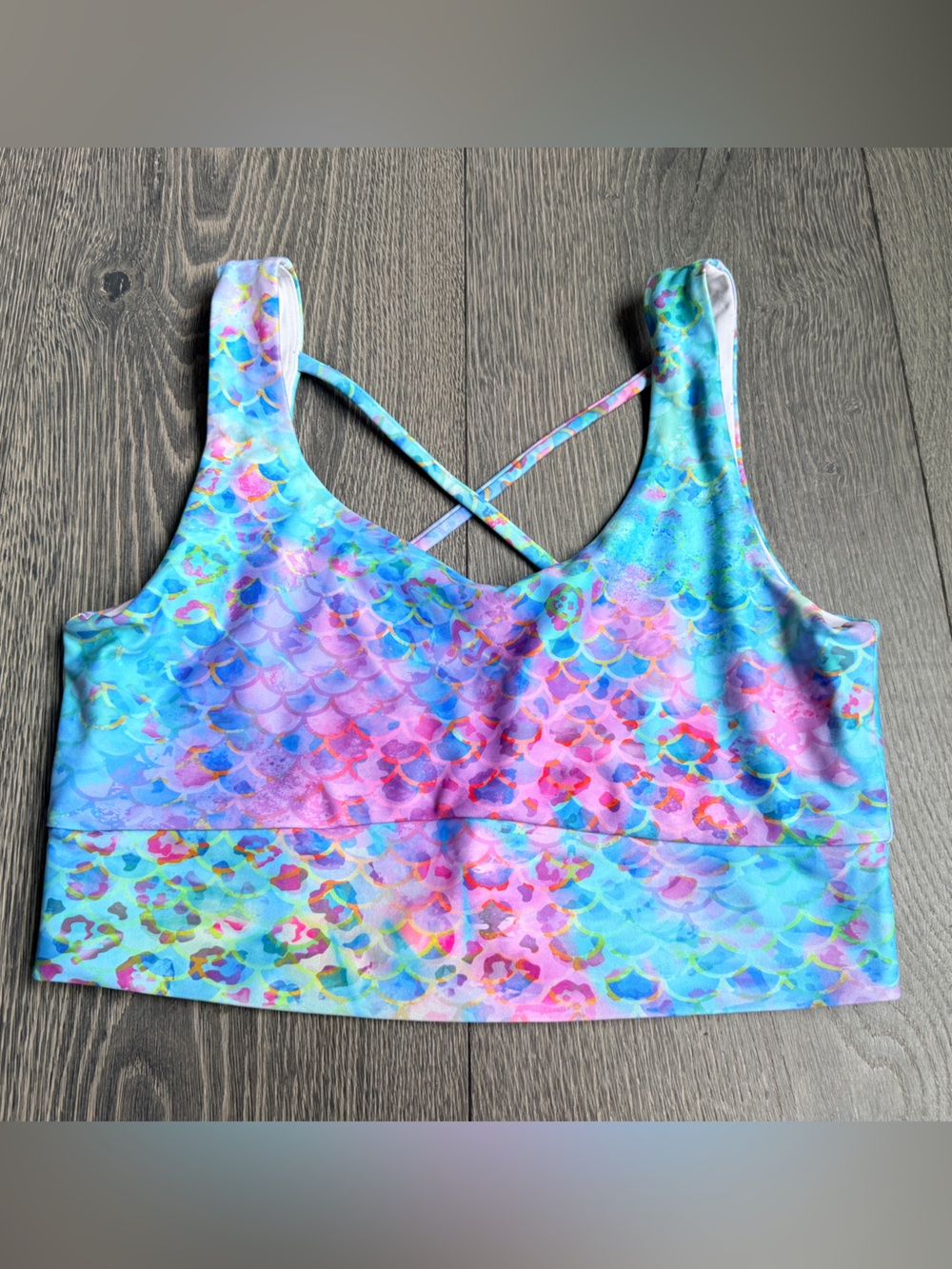 Exotica ExoticAthletica Leopard Rainbow Mermaid Print Performance Crop Top